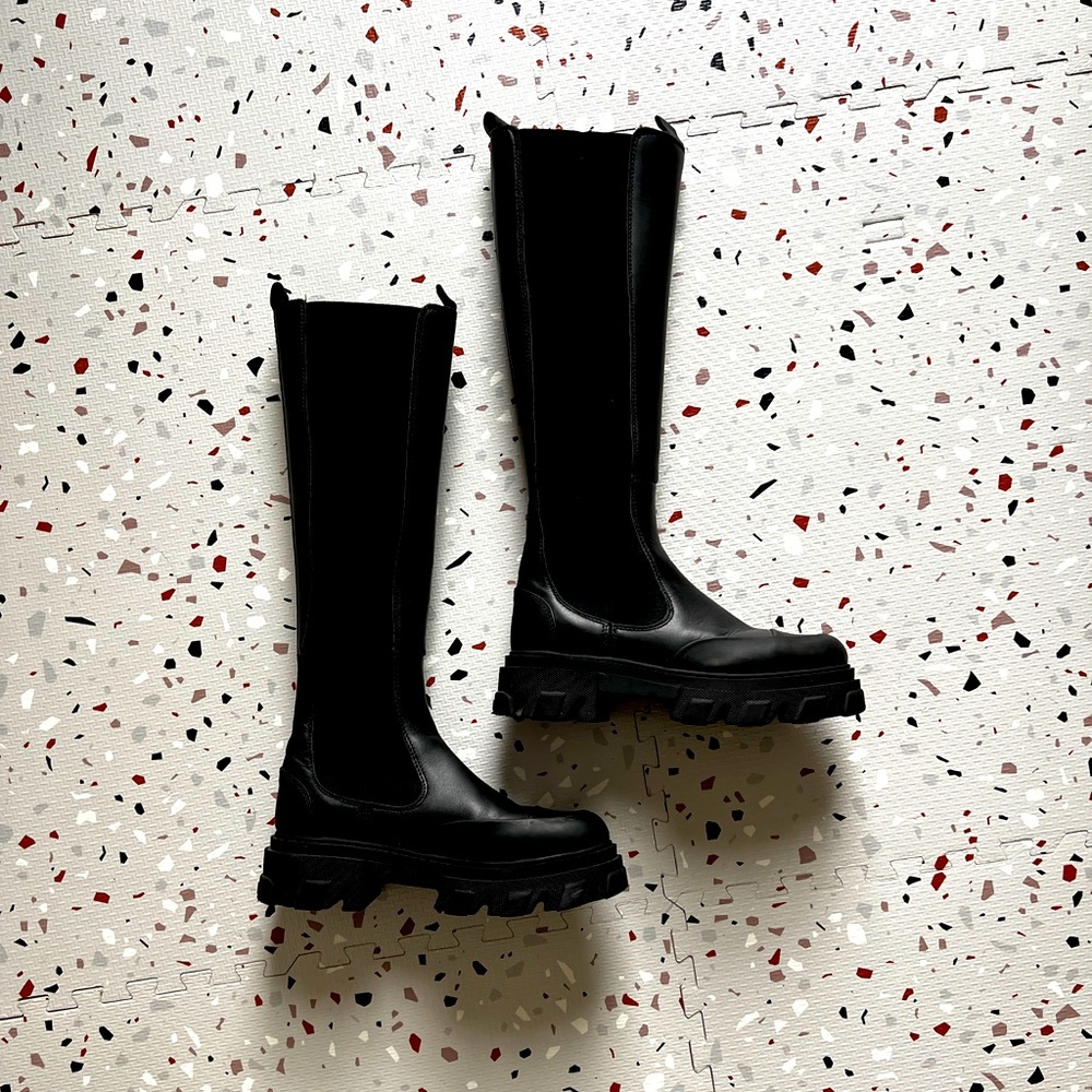 Ganni Knee-high Black Cleated Boots